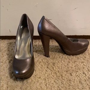 Silver Snakeskin Heels, Calvin Klein